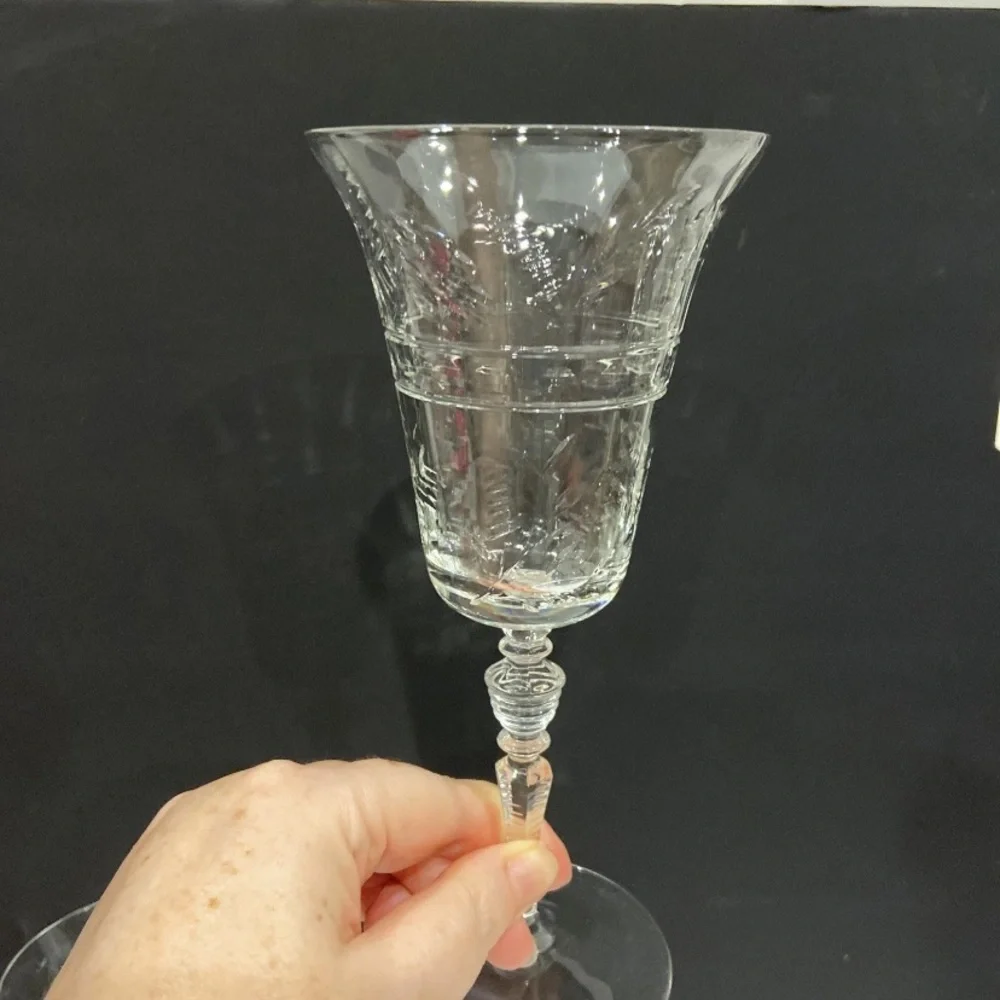 Vintage 1930s-40s Libbey Rock Sharpe Water Wine Glasses Goblets Tulip Shaped (3)